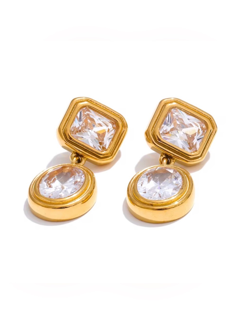 Gold-Tone Clear Crystal Double Drop Earrings - Women Jewelry